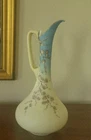 Vntg Burmese Style Moriage Satin Milk Glass Vase Ewer Hand Painted Enamel Gold