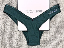 Victoria's Secret PINK NWT Large Green Nice-Ish Tanga Panty Rhinestone Spellout