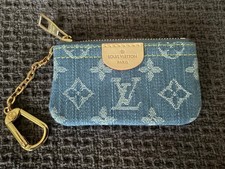 Louis Vuitton Blue Monogram Denim Zip Pouch Keychain Clip...