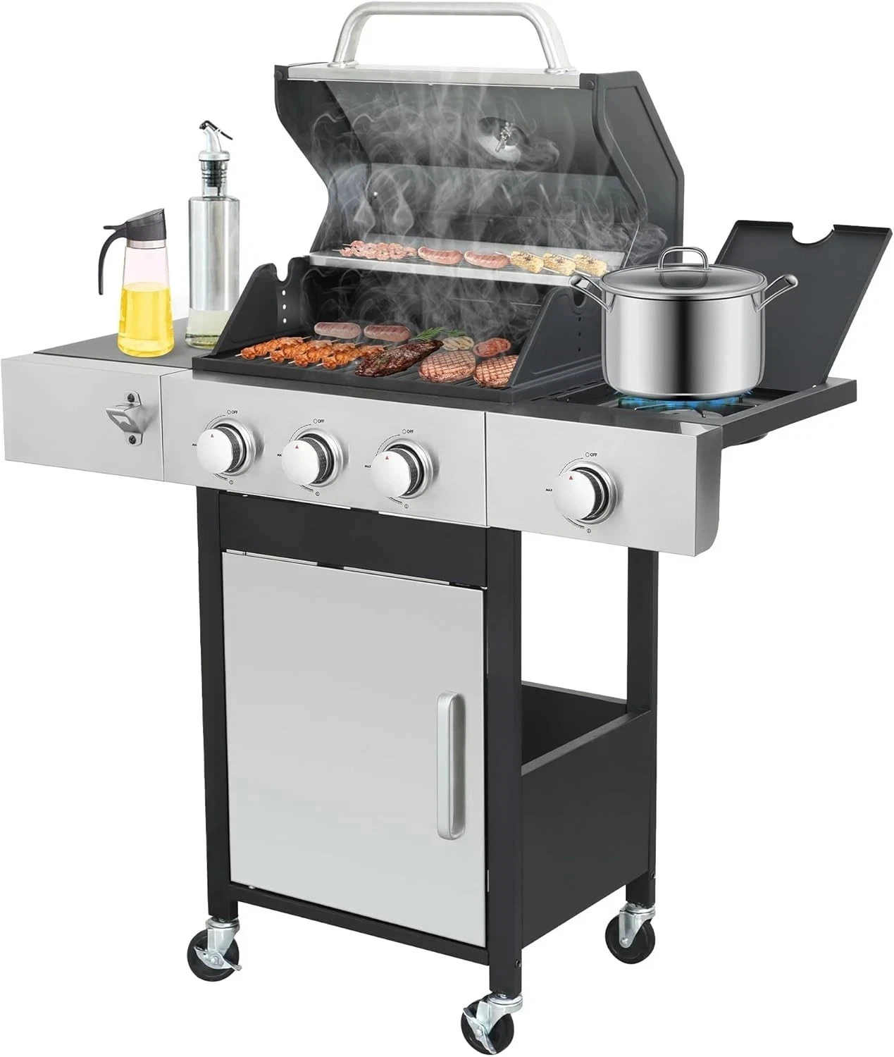 3 Burner Propane Gas Grill with Side Burner, 39000 BTU Stainless Steel BBQ Grill
Opens in a new wind