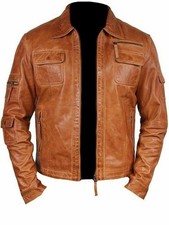 Men's Cafe Racer Stylish Tan Brown Biker Real Leather Jacket - CHRISTMAS SALE