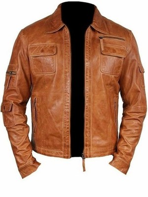 Men's Cafe Racer Stylish Tan Brown Biker Real Leather Jacket - BEST QUALITY