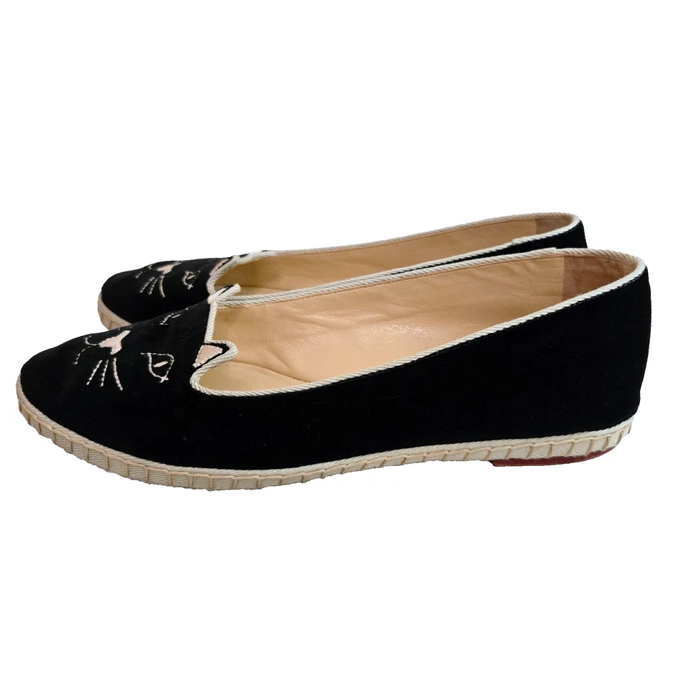 Authentic Charlotte Olympia Velvet Ballet Kitty Flats - Size 38.5/8.5 - Image 3 of 4