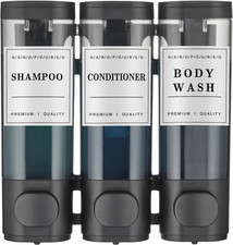 Shampoo and Conditioner Dispenser Shower Soap Dispenser 3 Chamber No Drill
