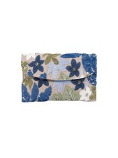 Women's Floral Embroidery Sequin Evening Clutch Bag Party Purse Blue Multi