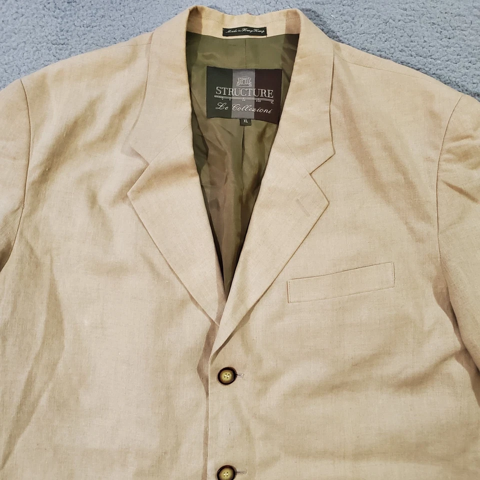 Blazer Abrigo Deportivo Estructura Vintage Chaqueta Extra Grande Tostado Ligero 100 Lino Foto 2 de 4
