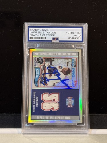 2001 Topps Archives Reserve LAWRENCE TAYLOR AUTO/JERSEY PATCH PSA/DNA Certified