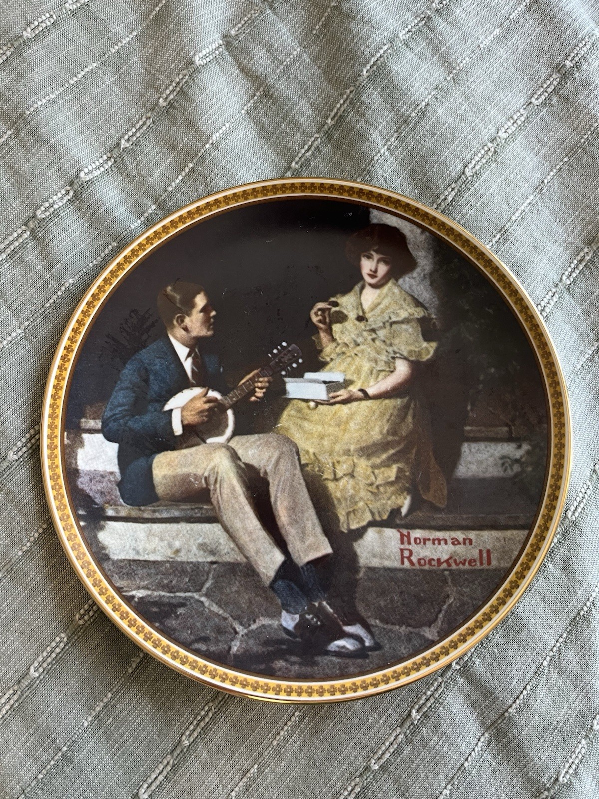 Norman Rockwell Collector Plate 1982 Pondering On The Porch Plate #5909N