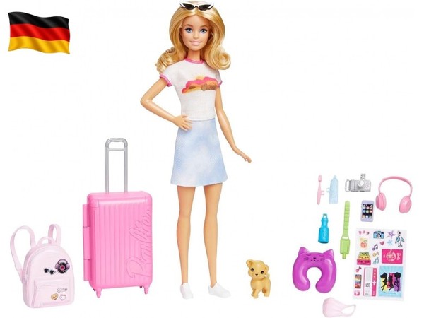 Barbie-Puppe, Reise-Barbie Mit Blonden Haaren, 10+ ReisezubehöR, Aufkleber,-image