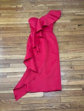 Jovani Womens One Shoulder Gown Sz 2 Red Midi Polyester Ruffle Evening Dress