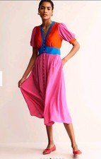 Boden Elsa Midi Tea Dress Sangria Sunset Colourblock RRP £240 UK 14R Preloved A2