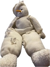 Plush Bundled-Up Snowman Christmas Ornament All White Boots Hat Scarf