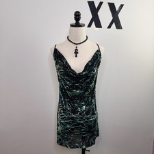 Vintage Y2K Velvet Burnout Cowl Neck Sheath Mini Dress Clubwear Indie Sleaze M