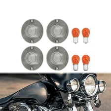 4pcs Smoke Turn Signal Lens Cover w/ Bulbs For Harley Touring Road King FLHR 86+