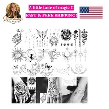 17 Sheets Beautiful Lotus Butterfly Flowers Temporary Tattoos For Women Adult...