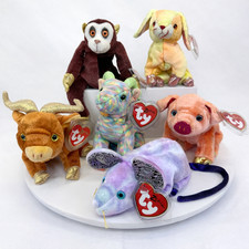 Ty Beanie Babies Pig Rabbit Monkey Rat Goat Ox 6 MWMT New Chinese Zodiac Animals