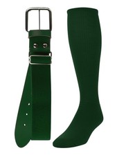 Dark Green Baseball Sock And Belt Combo Set Small Youth Athletic Gear