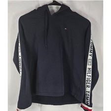 Tommy Hilfiger Sport Womens Hoodie Medium Navy Blue Logo Taped Sleeve Pullover