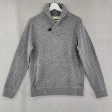 Frank & Oak Sweater Mens Medium Gray Wool Shawl Collar Leather Button Preppy