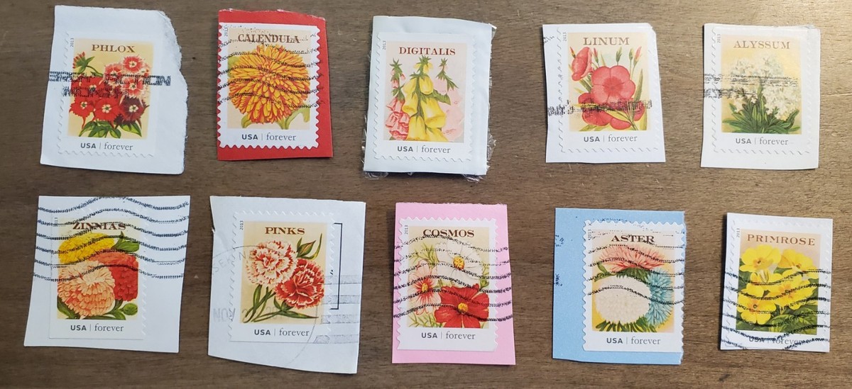 切手10 Vintage Seed Packets Flowers Full Set Of 10 Used Postage Stamps