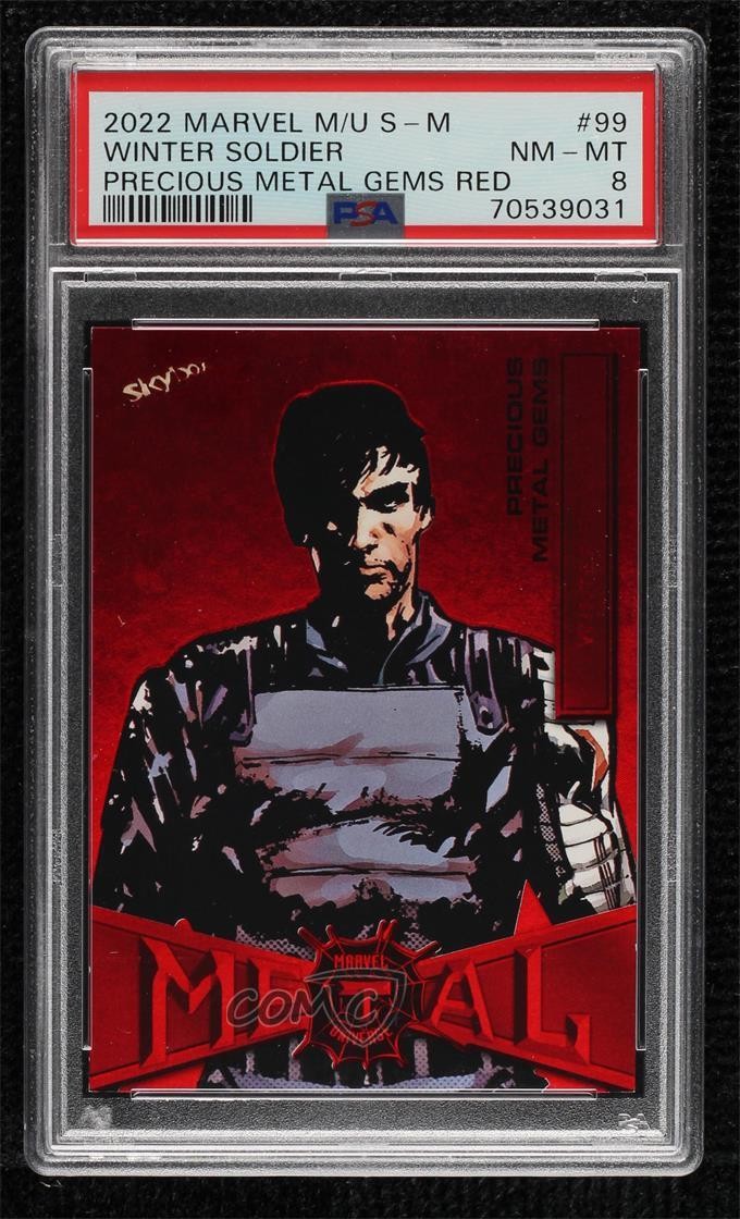 2022 Marvel Metal Universe Spider-Man PMG Red /100 Winter Soldier #99 PSA 8 0bk3