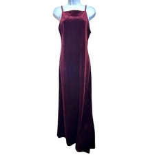 Vintage 90s Y2K Velvet Maxi Dress Gown Maroon 9/10 M Formal Prom Homecoming