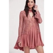 Free People secret origins lace tunic dress in rosy coral size S