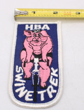 HBA Swine Trek Cycling Bicycle Racing Patch 4x2" Pink Pig Blue Vintage Collector