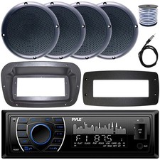 Pyle Single-DIN Marine Receiver W/Kit  Adapter Plate, 4x 5.25" 20W RMS Speakers