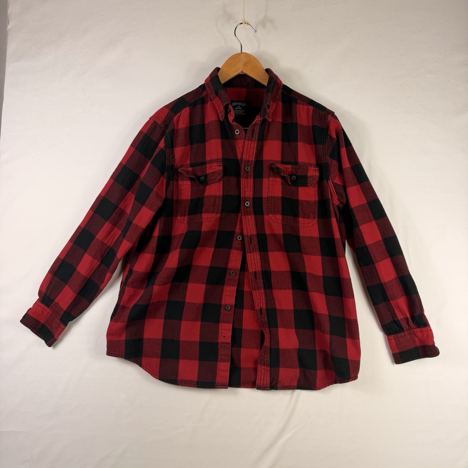 Men's Faded Glory Flannel Shirt M Plaid 100% Cotton Button Down Long Sleeve Red