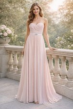 Bill Levkoff Jewel Belted Strapless Formal Maxi Bridesmaid Dress Women 6 Pink