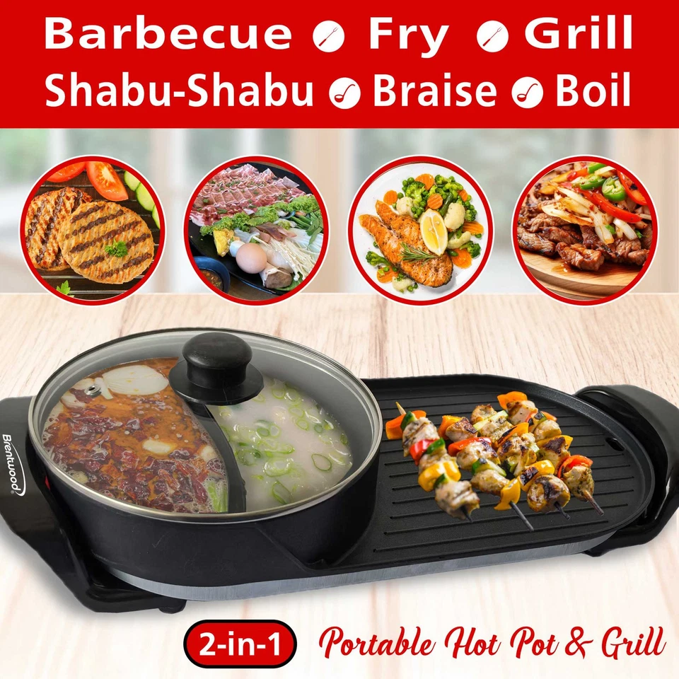 1200 Вт 2 кварты 2-сторонний электрический горшок и 18 дюймов X 9 дюймов Корейский барбекю... - Изображение 2 из 4