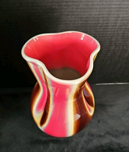 Vintage Verceram Pinched Vase Red & Brown Glacure #6395 made in France 1950s - Picture 3 of 6