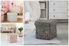 Plush Faux Fur Shaggy Ottoman Foldaway Storage Toy Box Bench Pouffe Footstool
