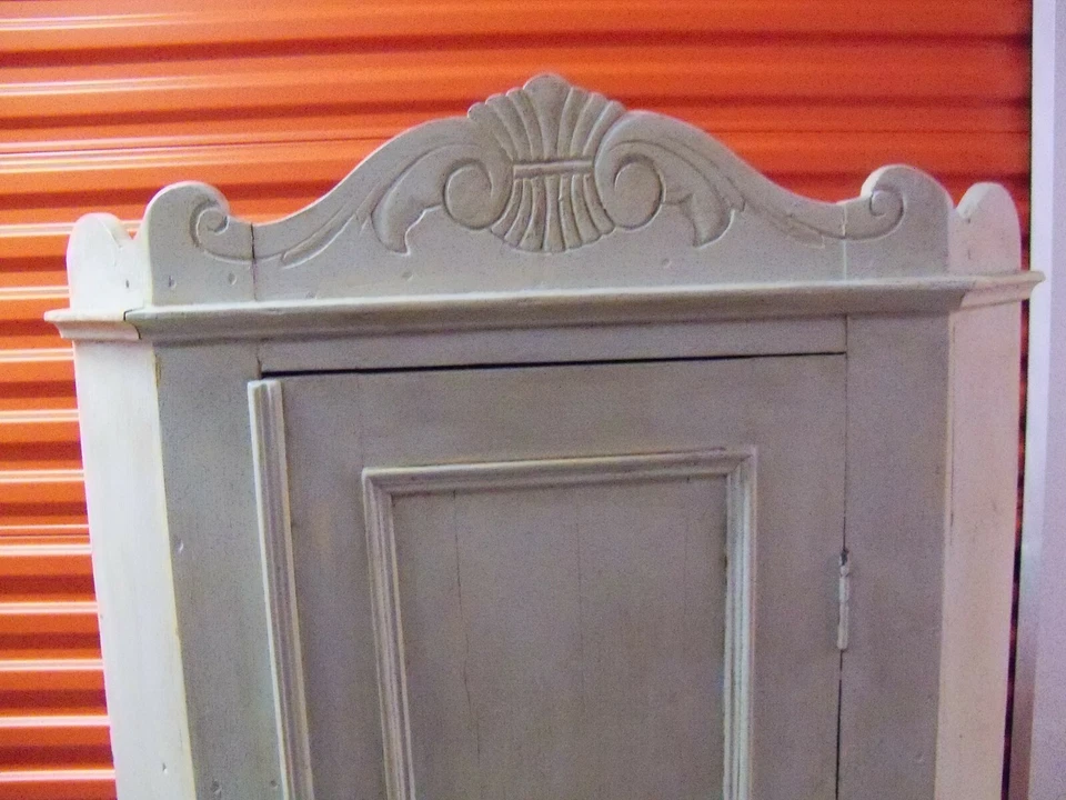 Antique French Provincial Bleached Pine Wood Cabinet Armoire - Image 3 of 4