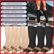 (6 Pairs) Copper Compression Socks Graduated Support 20-30mmHg Mens Womens S-XXL
