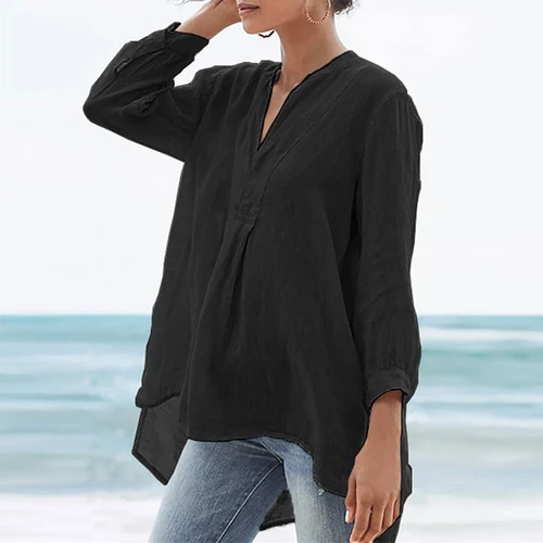 3/4 Length Sleeve Womens Tops Casual Loose Fit V-Neck T Shirts Solid Tunic Tops - Picture 7 of 16