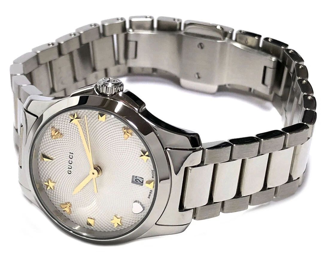 Authentic GUCCI G Timeless Watch YA126572 guilloche 126.5 Silver