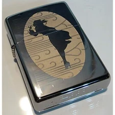 Zippo Engraved Windy Girl Silhouette High Polish Chrome Windproof Lighter New