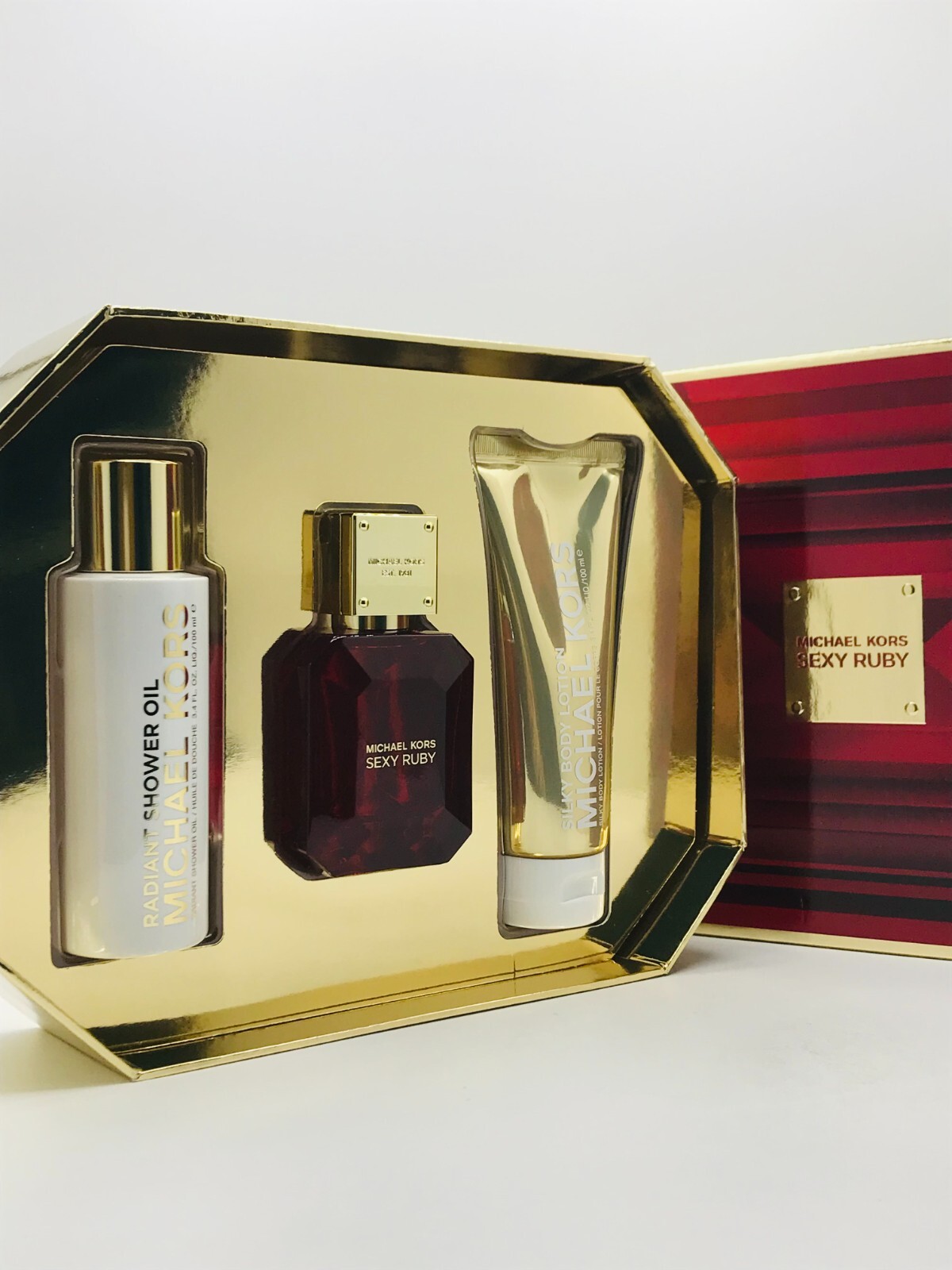 Michael Kors Sexy Ruby 3pc Set Parfum Spray 1.7 oz Body Lotion Shower