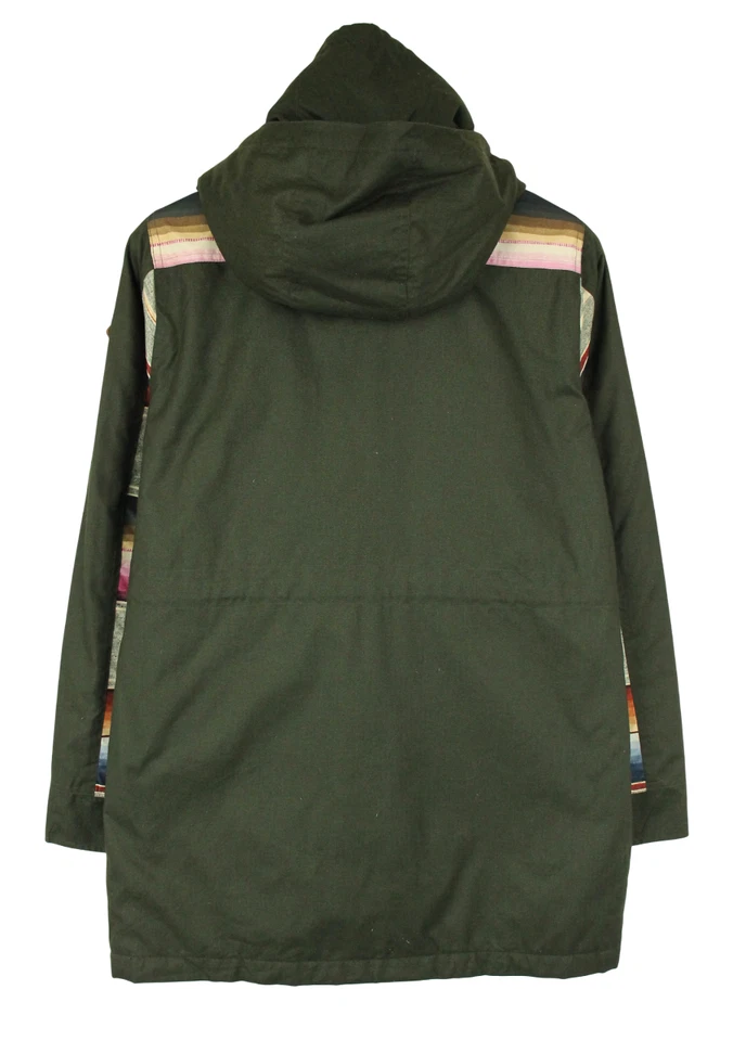 BURTON Jacket Men's MEDIUM Parka Drawstring Waist Hooded Patterned Green - Image 4 of 4