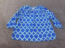 Crown & Ivy top 0x blue pullover womens trees cotton classic geometric