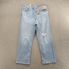 Levi's Women's Ribcage Straight Ankle Distress Denim Jeans Button Fly 32x27 NEW