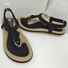 Socofy T Strap Sandals Black Slingback Size 8 Flats Shoes