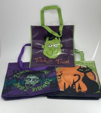 Halloween Trick Or Treat Bags 3 FRANKENSTEIN ZOMBIE CAT Tote Bag Lot of 3