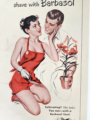 Carl Setter Barbasol Pin Up Art Girl 1949 Vtg 1/2 Page Ad Magazine Print Shaving