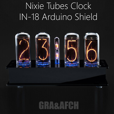 Nixie Tube Clock IN-18 Arduino Shield in Stylish Black Acrylic Case 12 ...