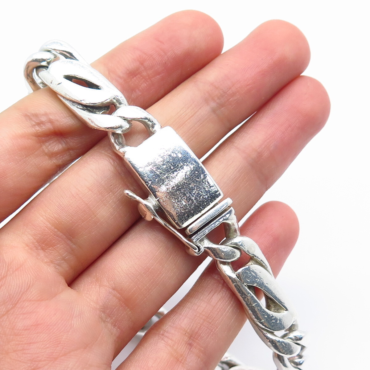 925 Sterling Silver Vintage Mexico Fancy Figaro Link Bracelet 8.75