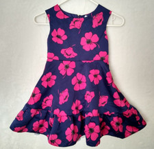 Sweet heart rose Girls Dress 6 Navy Blue Fuchsia Floral Printed Satin Sleeveless