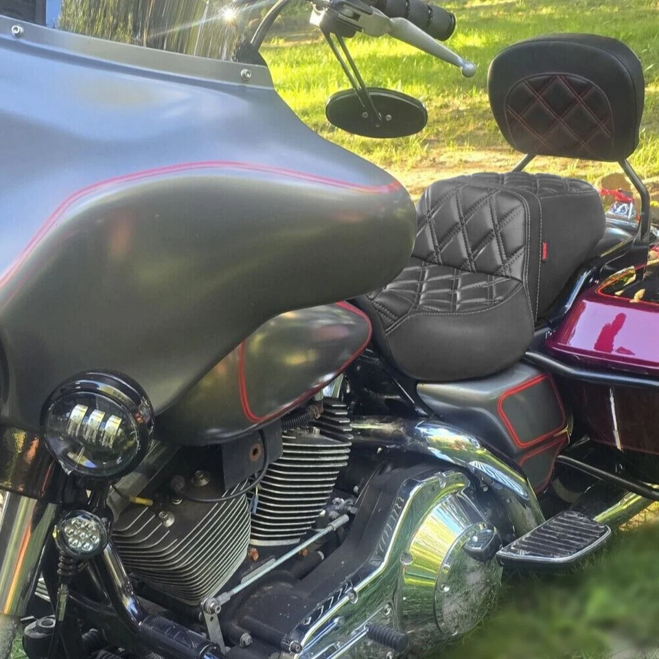 Black 1-Piece Seat Front Rear Seat For Harley Road Glide Electra Glide 1997-2007 - Image 3 of 4